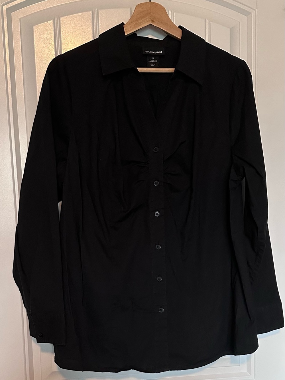 Lane Bryant Black Stretch Button Front Career Blouse Long Sleeve